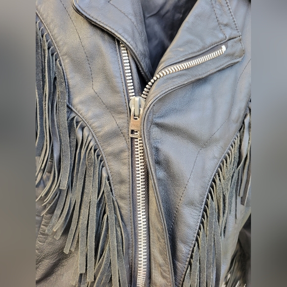 Vintage black leather fringe riding jacket coat Open Road size 34 - Picture 16 of 16